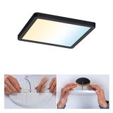 Plafonnier LED carré noir avec réglage de la température de couleur et instructions de montage.