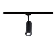 Schwarze LED-Schienenleuchte aus Metall mit zylindrischem Strahler für moderne Innenbeleuchtung