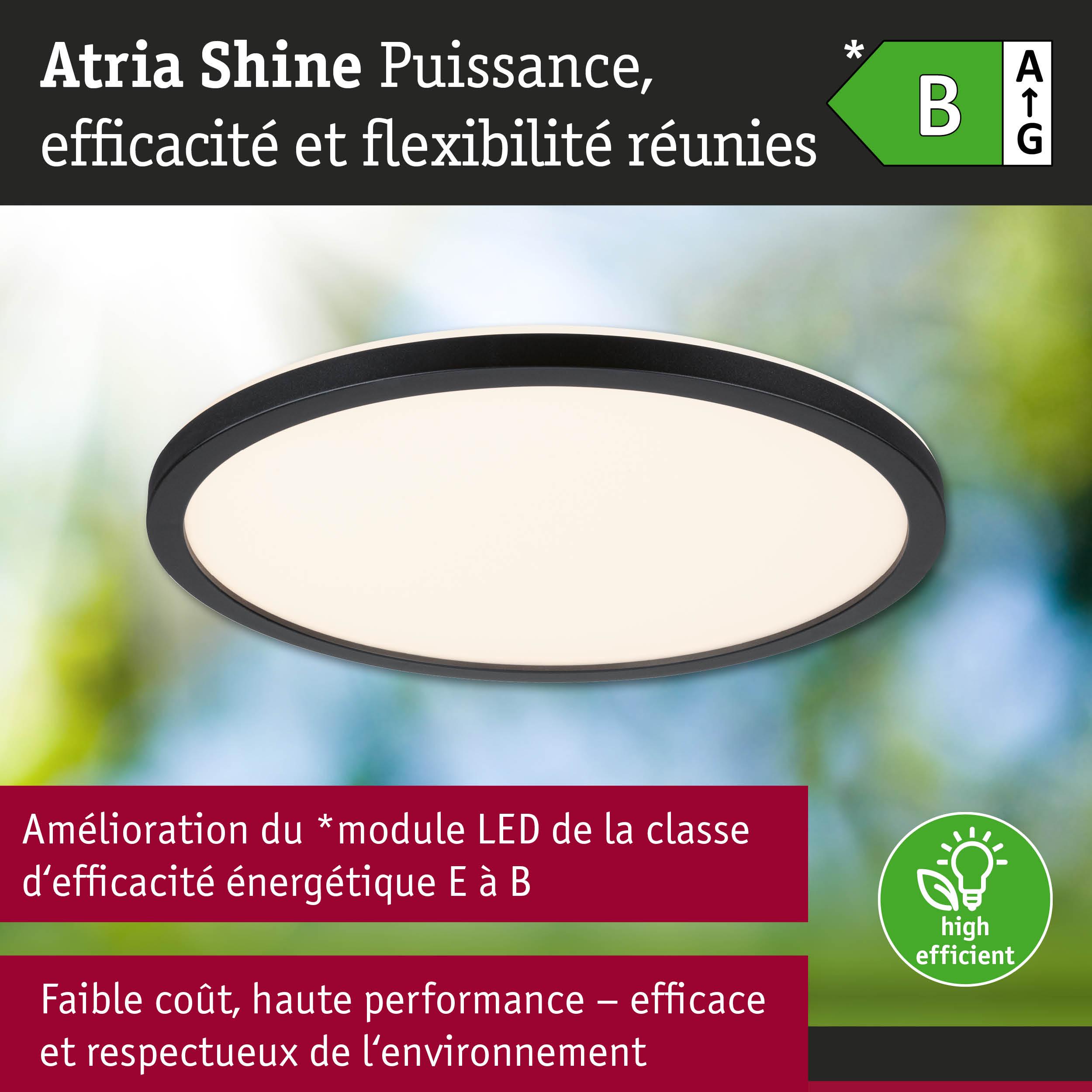 Plafonnier LED rond Atria Shine avec cadre noir, haute efficacité énergétique et respectueux de l’environnement
