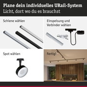 Modulares URail-Schienensystem in Schwarz und Weiß mit Spots für individuelle LED-Beleuchtung.
