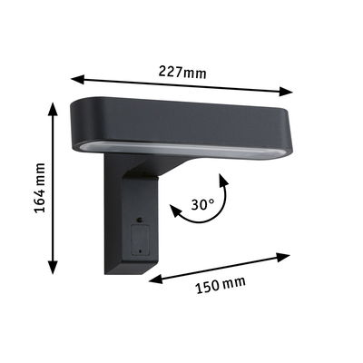 Applique murale LED noire en métal de 227 mm de large avec inclinaison de 30° pour éclairage intérieur