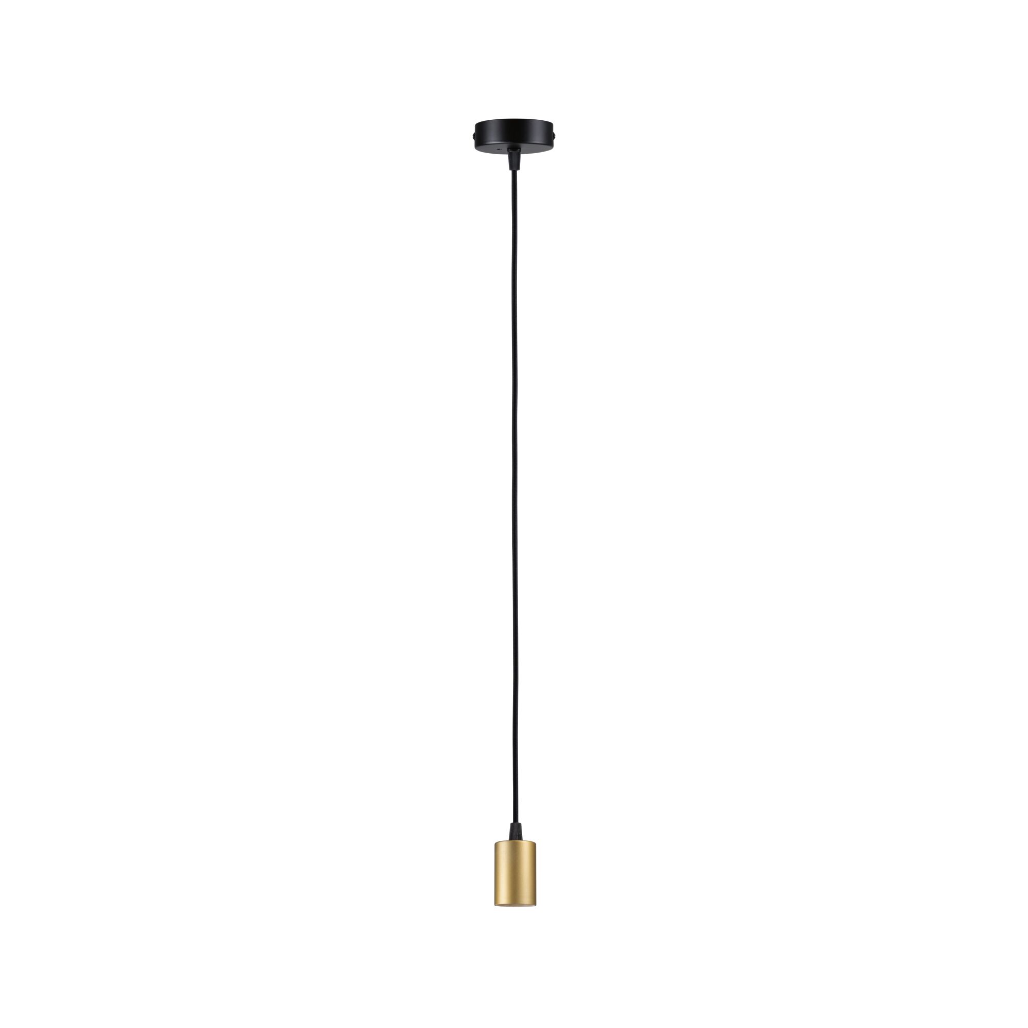 Modern pendant light with black cord and gold metal housing for stylish room lighting