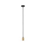 Modern pendant light with black cord and gold metal housing for stylish room lighting