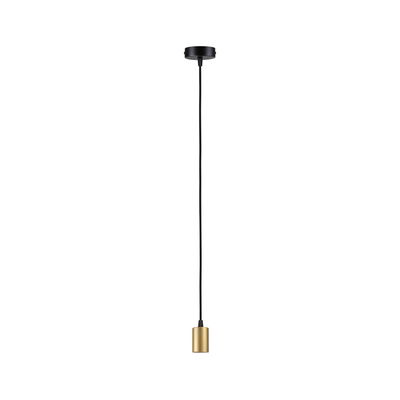 Modern pendant light with black cord and gold metal housing for stylish room lighting