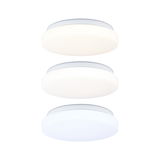 Three round white LED ceiling lights showing different light colors for modern room lighting