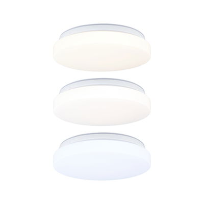 Three round white LED ceiling lights showing different light colors for modern room lighting