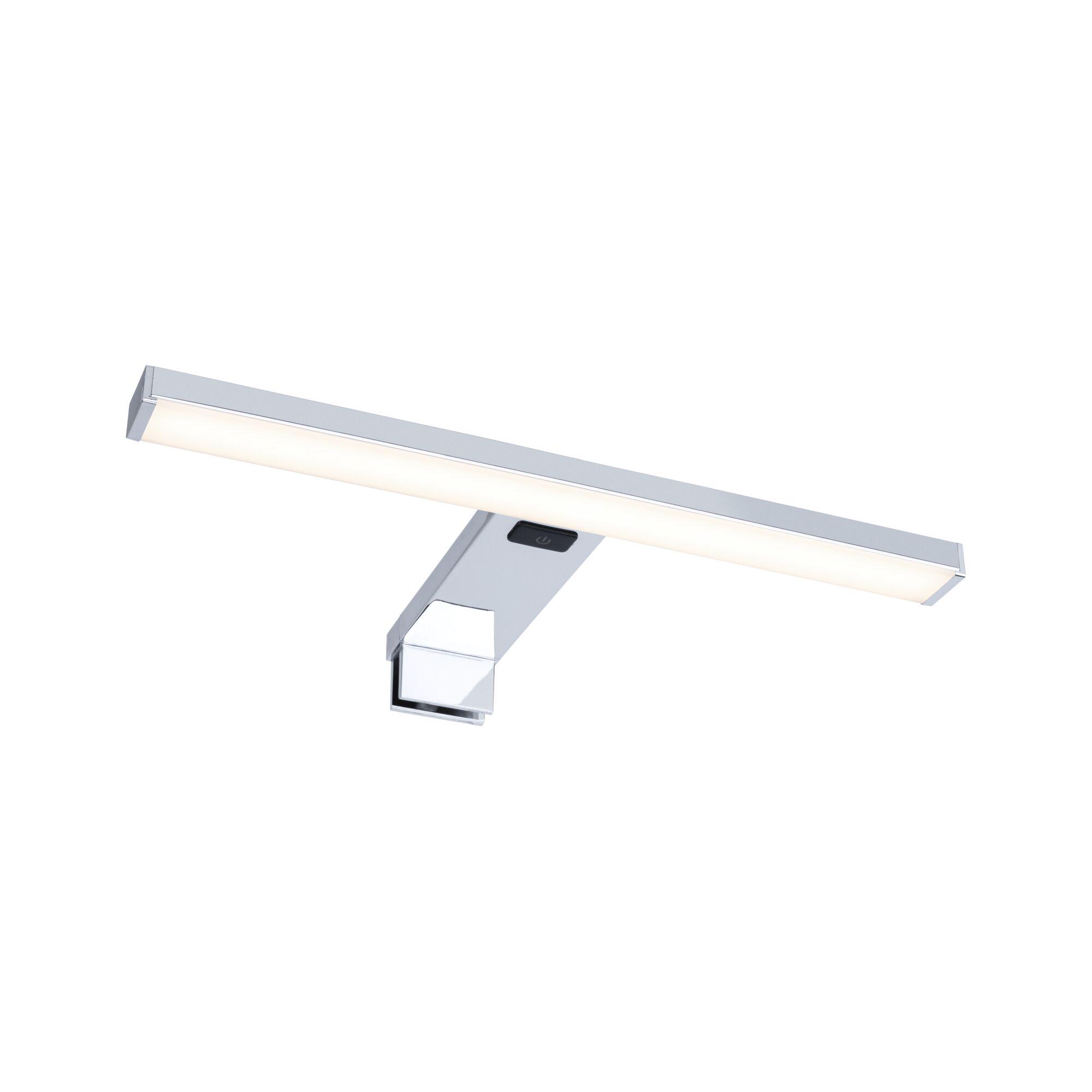 Modern chrome LED wall light with built-in switch and warm white illumination for living spaces