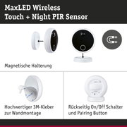 MaxLED Wireless Touch Sensor mit Nachtsensor in Weiß und Schwarz, magnetische Halterung und 3M Kleber zur Wandmontage