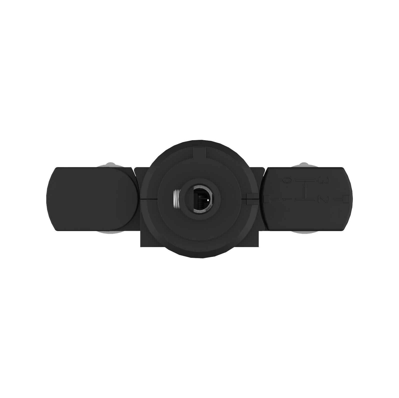 Black plastic lamp socket housing with central opening for LED lights, lighting component