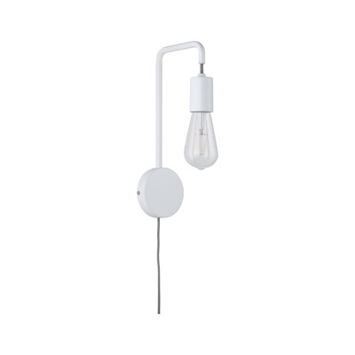 Modern white metal wall lamp holder with visible bulb and fabric cable for living spaces lighting