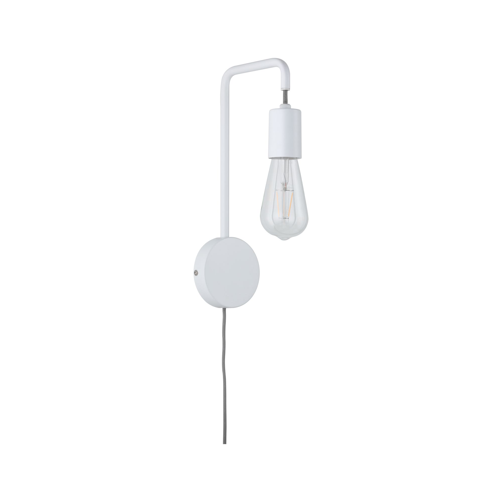 Modern white metal wall light with visible bulb for stylish indoor lighting