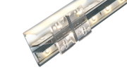 Silver aluminum LED profile with frosted diffuser and clear mounting clip for LED strip lighting