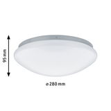 Ronde plafondlamp met witte kunststof kap en grijze rand, diameter 280 mm, hoogte 95 mm