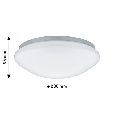 Ronde plafondlamp met wit glas en grijze metalen rand, diameter 280 mm, hoogte 95 mm
