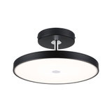 Round ceiling light in black metal with white diffuser for modern LED living room lighting
