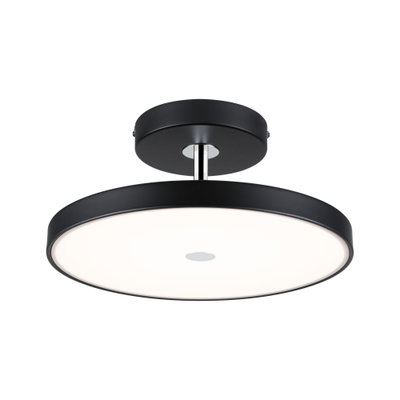 Round ceiling light in black metal with white diffuser for modern LED living room lighting
