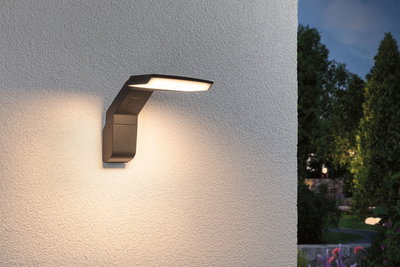 Moderne anthrazitfarbene Außenwandleuchte aus Metall mit warmweißem LED-Licht für Gartenbeleuchtung