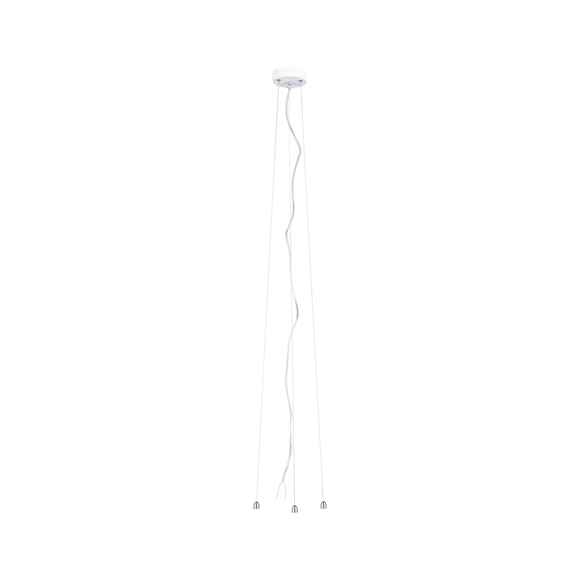 Hvid LED-pendellampe med tre tynde kabler og minimalistisk loftmontering til moderne belysning