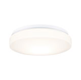 Round white plastic ceiling light with warm white LED for living spaces and rooms