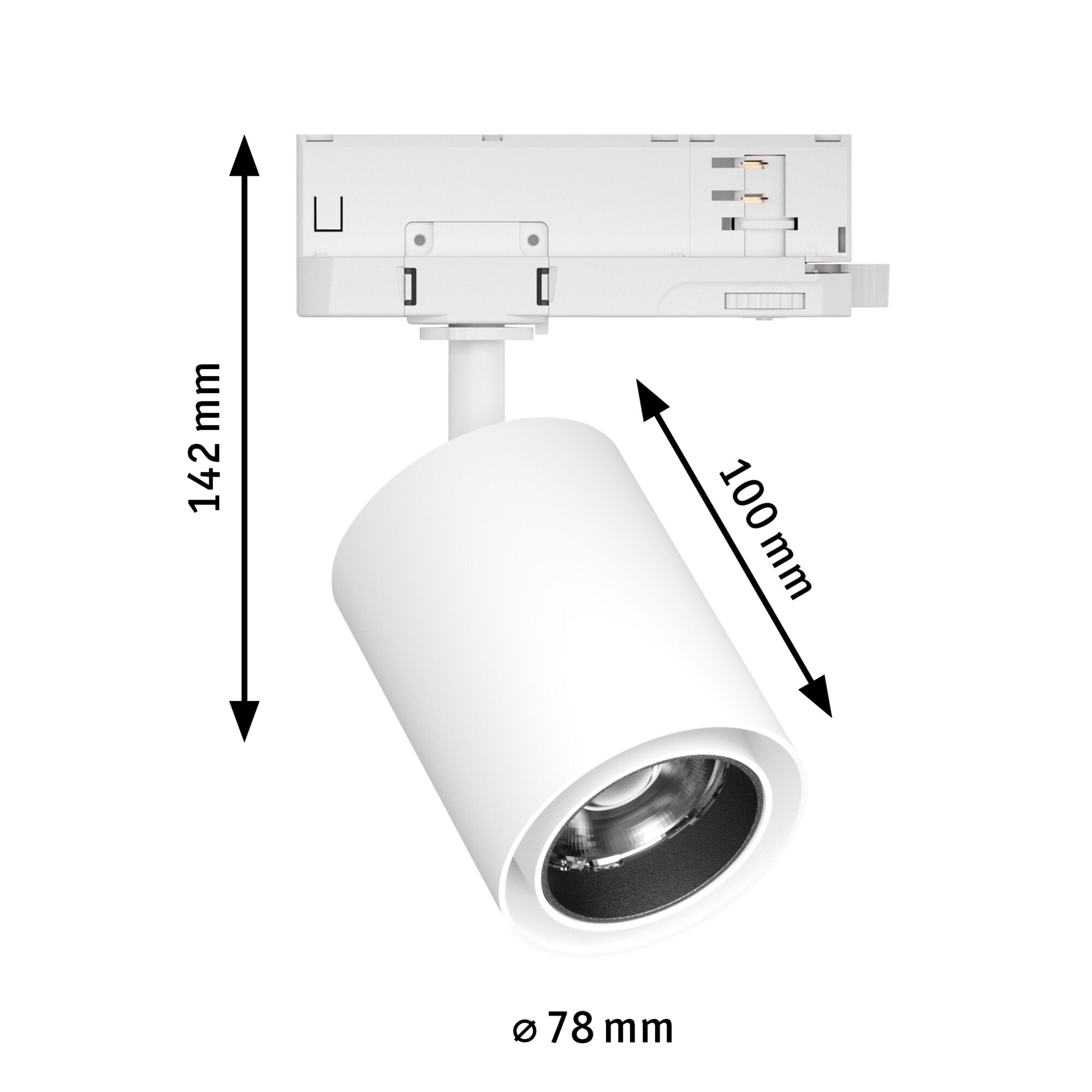 White metal LED spotlight with 78 mm diameter and 142 mm height, modern indoor lighting fixture