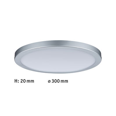 Flat round LED ceiling light with silver aluminum frame and white diffuser, 300 mm diameter.