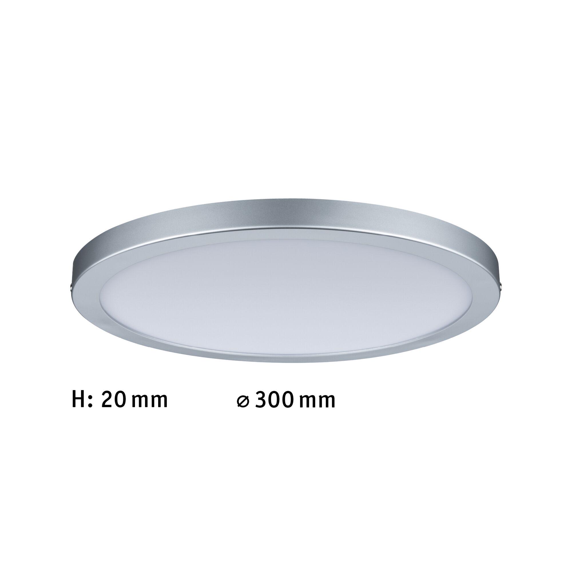 Round LED ceiling panel in silver aluminium with white diffuser, 300 mm diameter