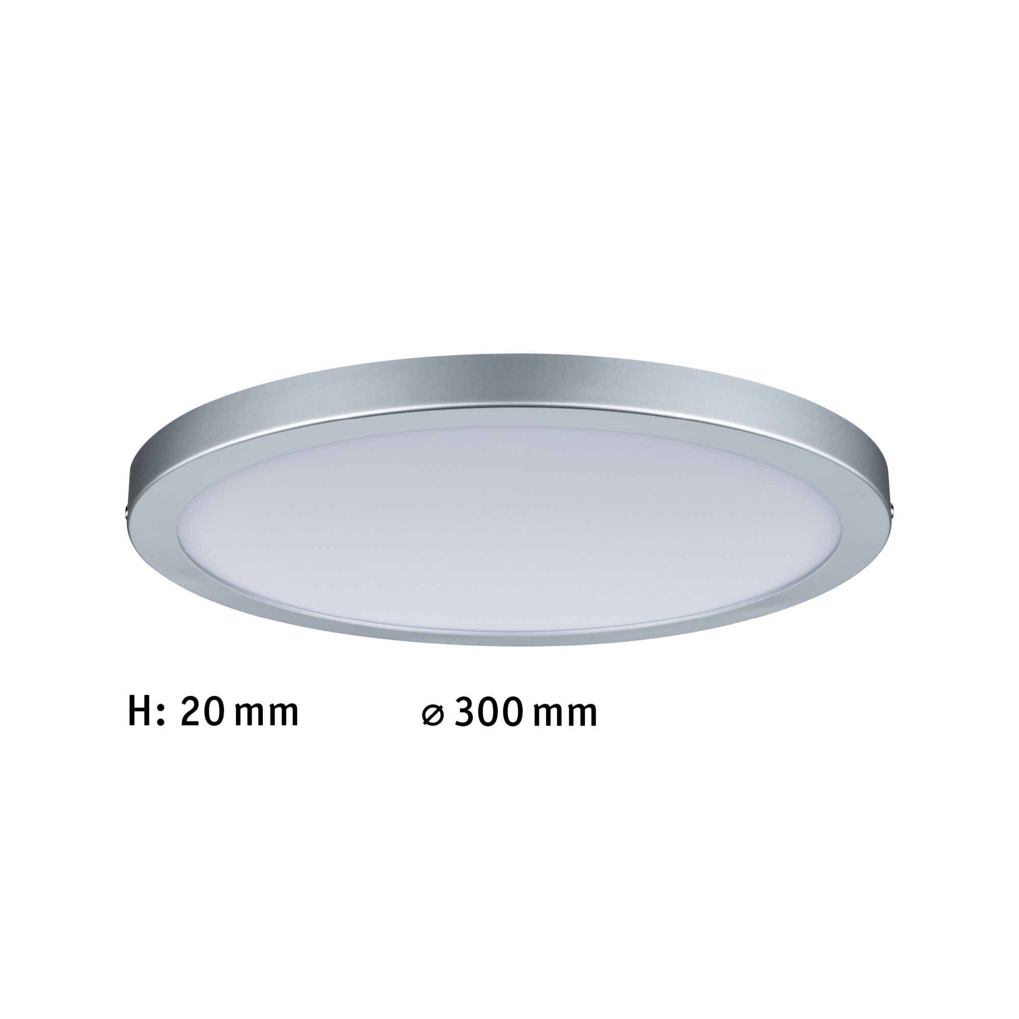 Rundes LED-Deckenpanel aus silbernem Aluminium mit weißem Diffusor, 300 mm Durchmesser