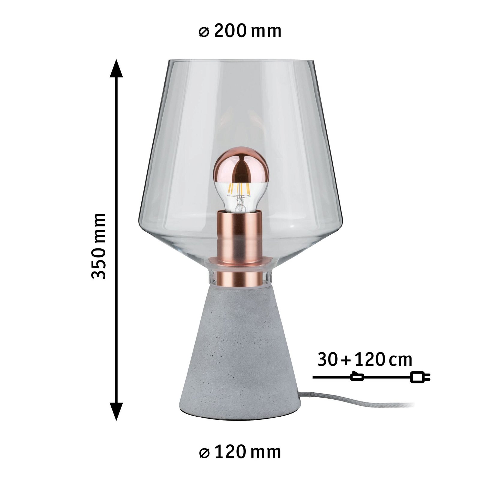 Neordic LED-tafellamp Yorik E27 max. 20W Helder/Grijs/Koper Glas/Beton/Metaal