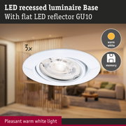 White LED recessed luminaire Base with flat LED reflector GU10 for warm white light