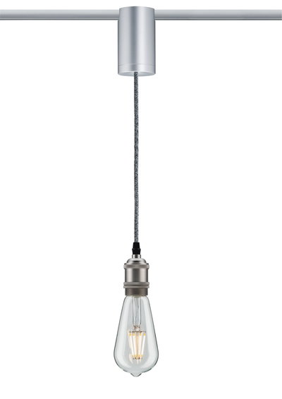 Moderne Pendelleuchte mit silbernem Metallfassungsgehäuse und klarem LED-Glühbirnen-Design für Wohnräume
