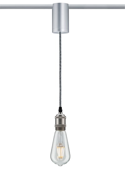 Moderne Pendelleuchte mit silbernem Metallfassungsgehäuse und klarem LED-Glühbirnen-Design für Wohnräume