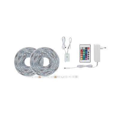 LED-stripset met twee rollen, afstandsbediening en witte adapter voor flexibele verlichting