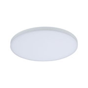 Round white LED ceiling light with grey plastic frame for modern room lighting