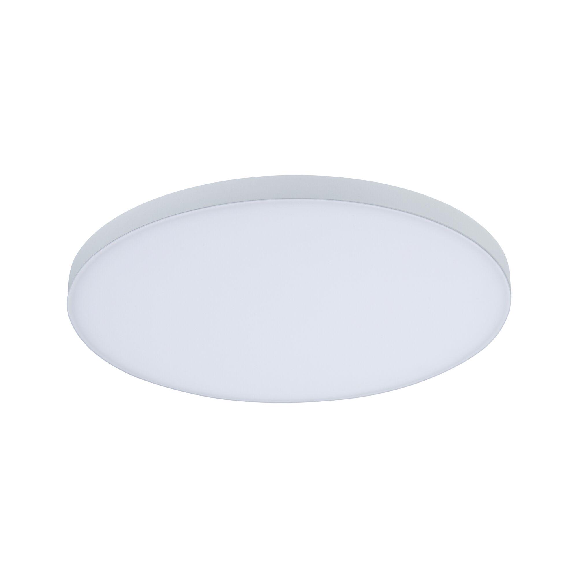 Round white LED ceiling light with grey plastic frame for modern room lighting