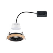 Rundes LED-Einbaustrahler-Set mit Holzring und schwarzem Gehäuse, inklusive weißem Treiber und Kabel