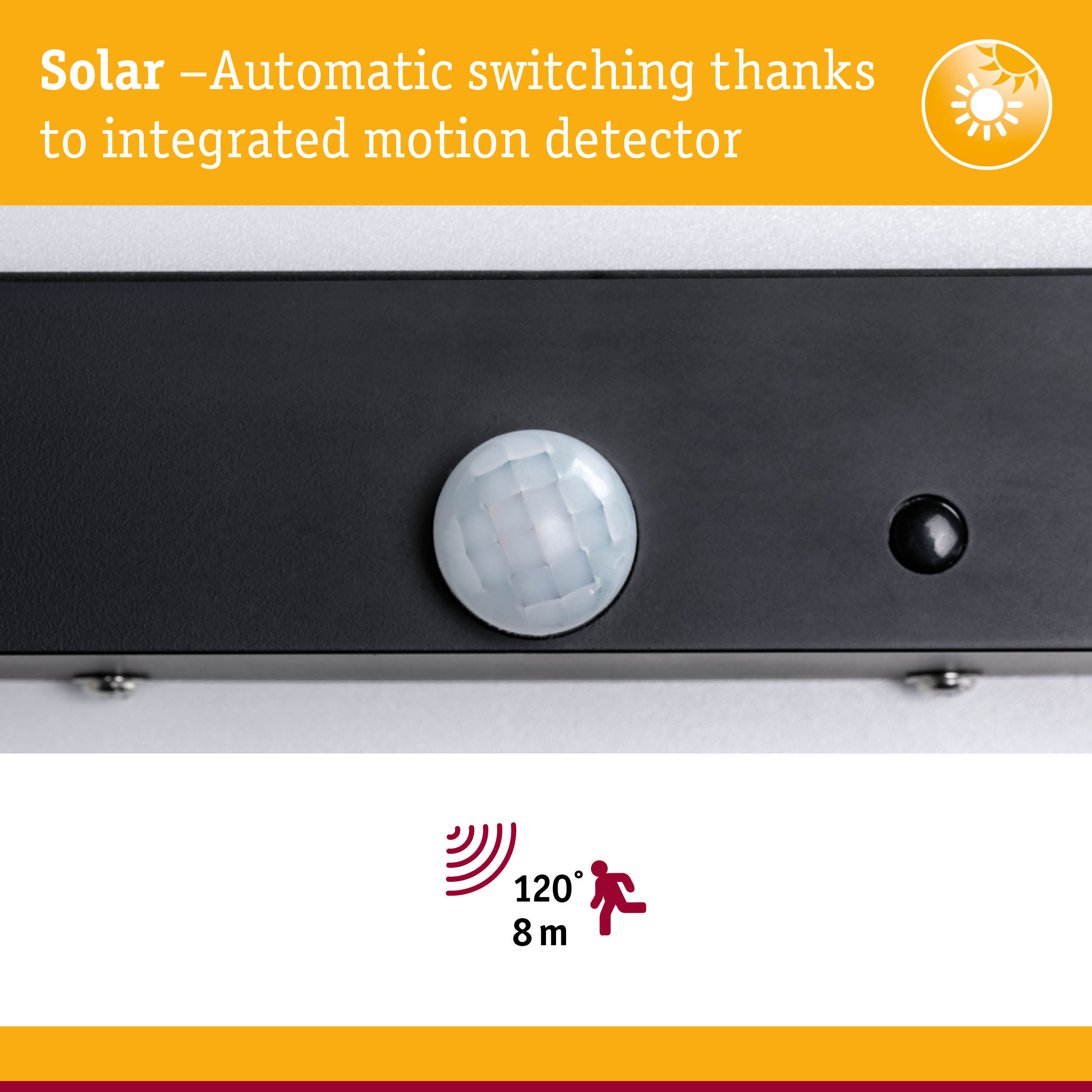 Black sensor with white motion detector and solar feature for automatic light control