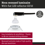Nova recessed luminaire in white die-cast aluminium with flat LED reflector GU10 and exchangeable lamp