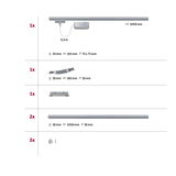 Technische Zeichnung mit Maßen von silbernen Aluminium-Schienen und Verbindungsstücken für Schienensysteme.