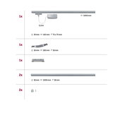 Technische Zeichnung mit Maßen von silbernen Aluminium-Schienen und Verbindungsstücken für Schienensysteme.