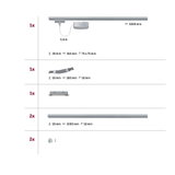 Technische Zeichnung mit Maßen von silbernen Aluminium-Schienen und Verbindungsstücken für Schienensysteme.
