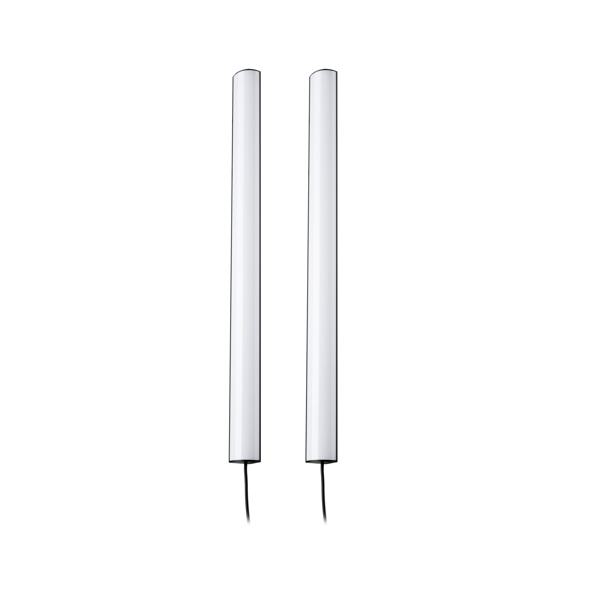 Two slim white LED light bars with black cable for modern indoor lighting solutions