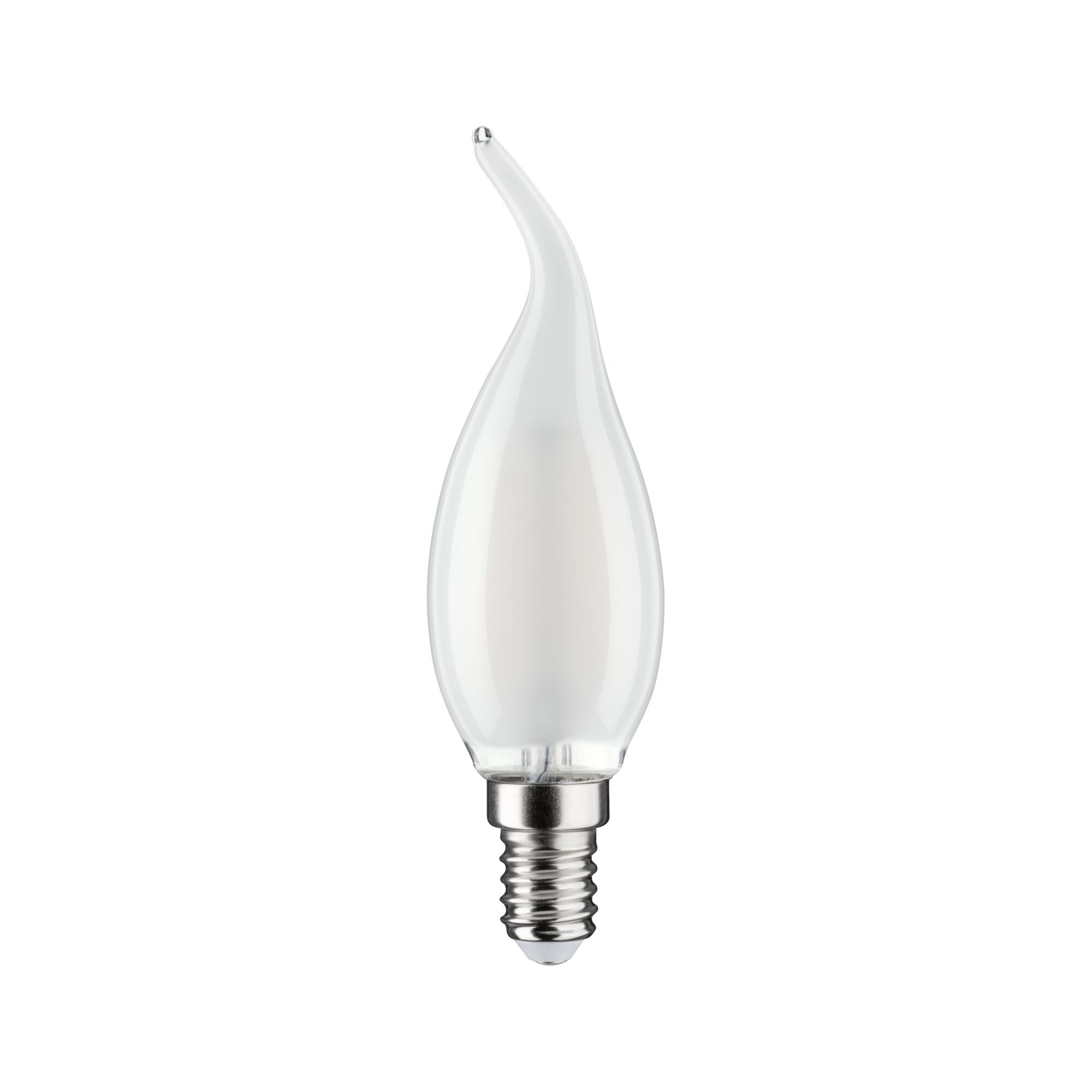 LED-Kerzenlampe in klarer Glasform mit gebogenem Docht und E14-Fassung für dekorative Beleuchtung