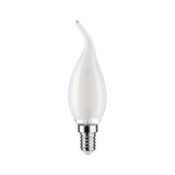 LED-Kerzenlampe in klarer Glasform mit gebogenem Docht und E14-Fassung für dekorative Beleuchtung