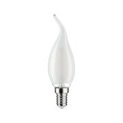 LED-Kerzenlampe in klarer Glasform mit gebogenem Docht und E14-Fassung für dekorative Beleuchtung