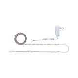 White LED strip light with power adapter and control cable for flexible room lighting