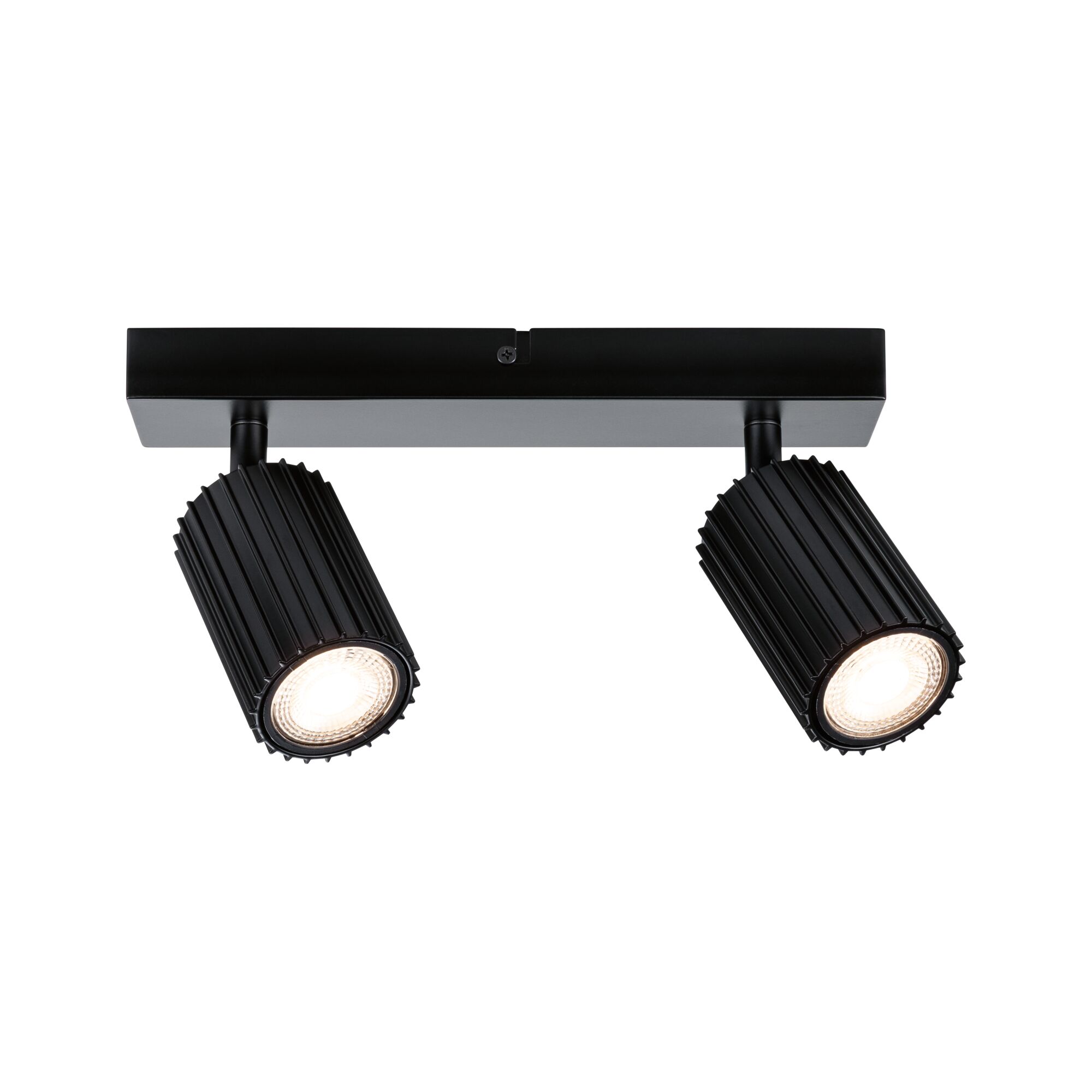 Black LED ceiling light with two adjustable aluminum spotlights for modern room lighting