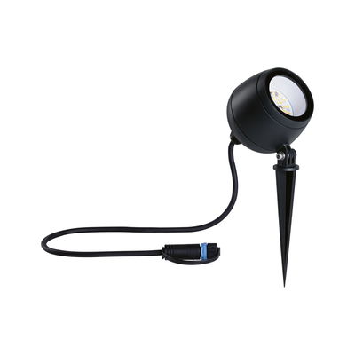 Black LED garden spotlight with ground spike and cable for outdoor lighting and garden light