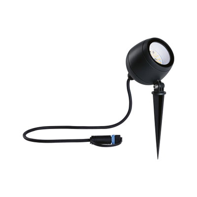 Black LED garden spotlight with ground spike and cable for outdoor lighting and garden light