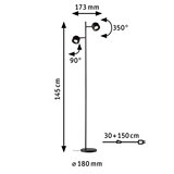 Lampadaire noir en métal avec deux spots LED réglables, hauteur 145 cm, éclairage salon moderne