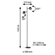 Black metal floor lamp with two adjustable spotlights, 145 cm height, dimmable lighting